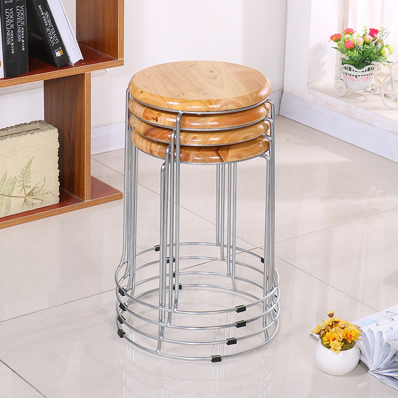 Taburetes redondos de madera sólida taburetes de acero inoxidable taburetes caseros apilables taburetes de hierro forjado dormitorio taburetes de comedor para adultos