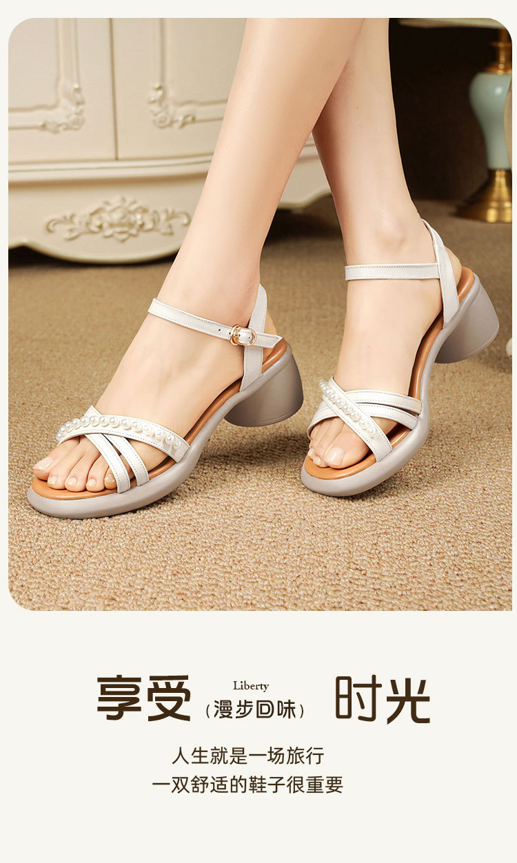 Sandal nữ da thật gót vuông cao đế mềm quai ngang — Màu đen chi tiết 23