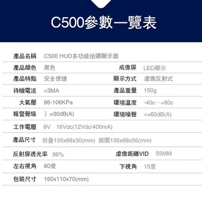 C500 Car-Mounted 5-Inch Head-Up Vehicle HUD