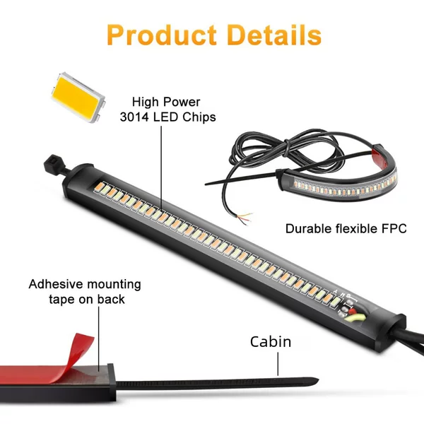 Motorcycle LED shock absorber light bar brake indicator signal light bar LED motorcycle light bar two-color streamer light