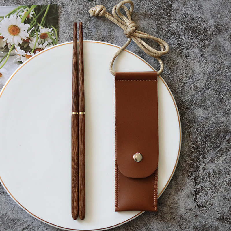 Acampar al aire libre plegable rojo sándalo palillos viaje de acero inoxidable ala de pollo Ebony palillos de almacenamiento portátil regalo