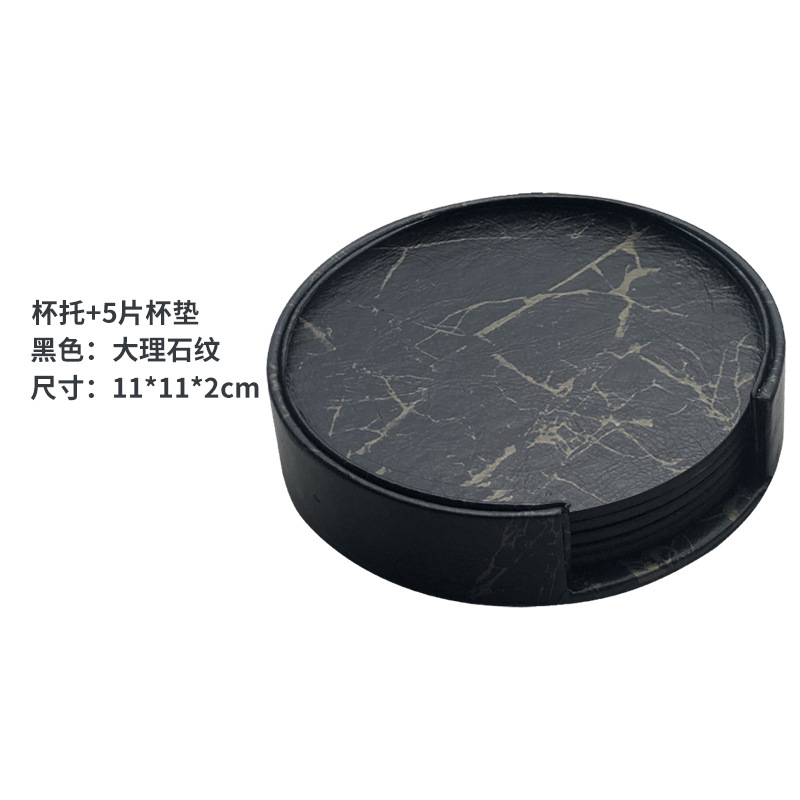 Base negra de mármol + posavasos negros de 5 piezas