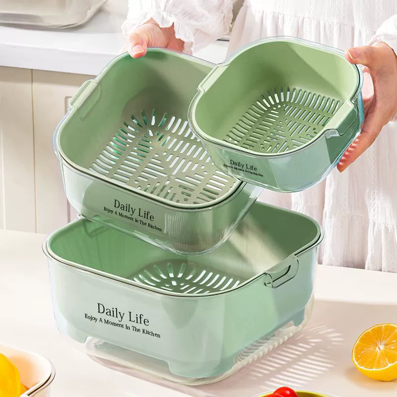 [Набор из трех сливных корзин] Кухонная двухслойная сливная корзина в стиле ins, красивая сливная корзина для раковины, корзина для мытья овощей