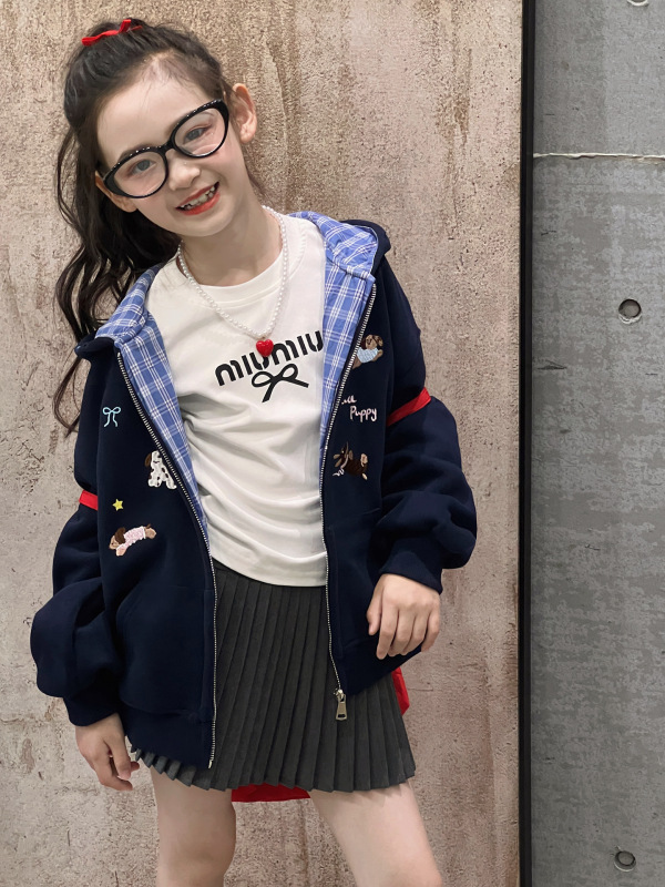 女童韩版卡通刺绣连帽外套2025新款中大童美式重工长袖卫衣开衫潮|undefined