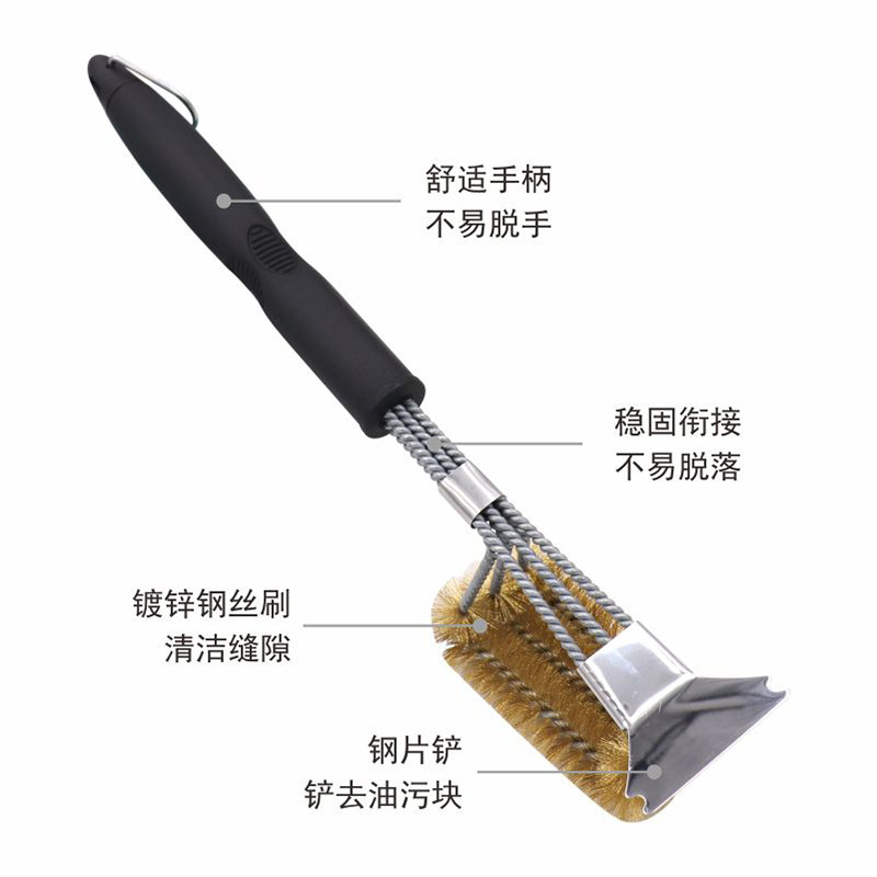 Cepillo de limpieza para barbacoa de tres cabezas de 18 pulgadas, cepillo de alambre para parrilla, cepillo de tres capas, cepillo de limpieza para parrilla al aire libre