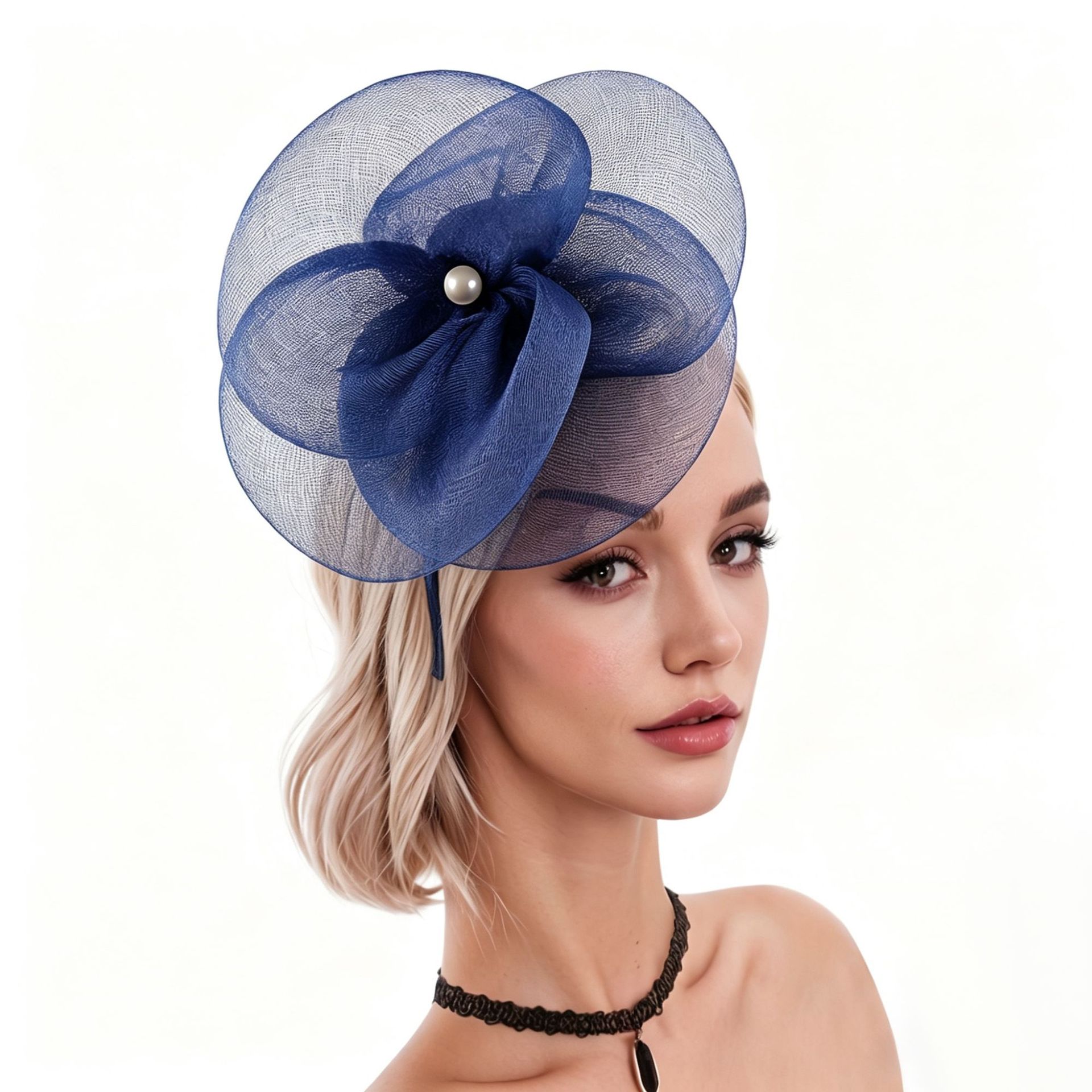 British-Style Elegant Mesh Flower Hat with Pearl Decoration, Suitable for the Hong Kong Jockey Club, European and American Banquets, Bridal Parties, and Hair Accessories