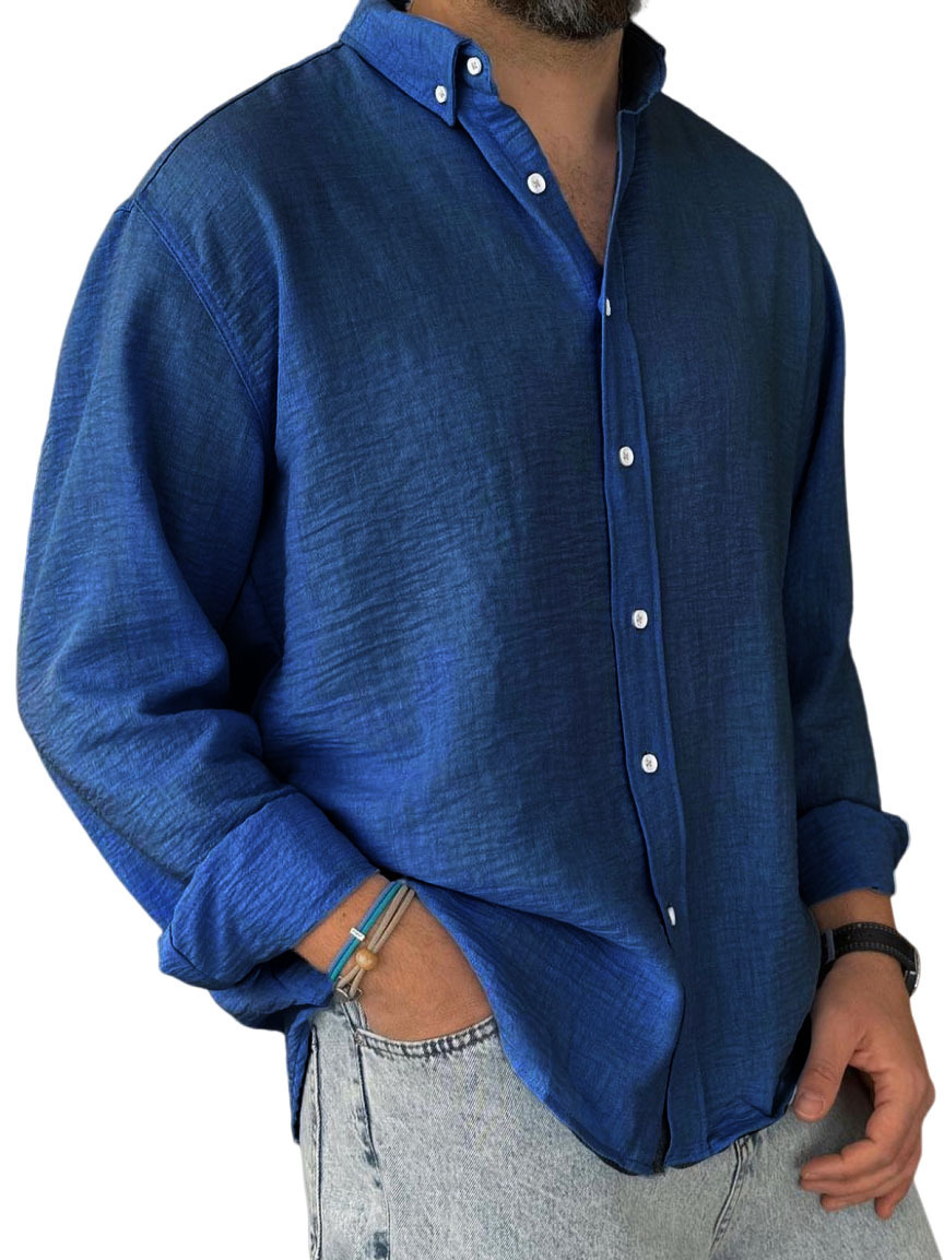 Men's Brushed Overcoat With Turn-down Collar Solid Long Sleeve_voghion.com