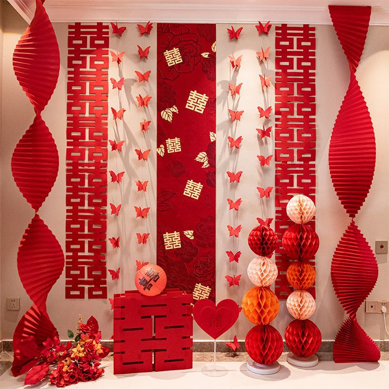 Wedding Room Decoration Set Complete Set of Atmosphere-Enhancing Wedding Wall Decorations Curtains Garlands Wedding Groom's and Bride's Bedroom Living Room