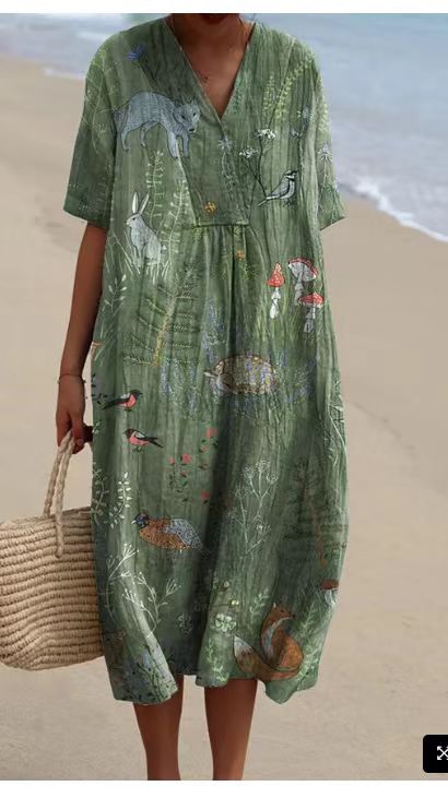 New Women's Clothing Hot-Selling Comfortable Loose Printed Long Dress_ecoleips.com