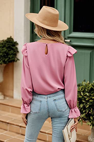 Women's Blouse Long Sleeve Blouses Lettuce Trim Fashion Solid Color display picture 8