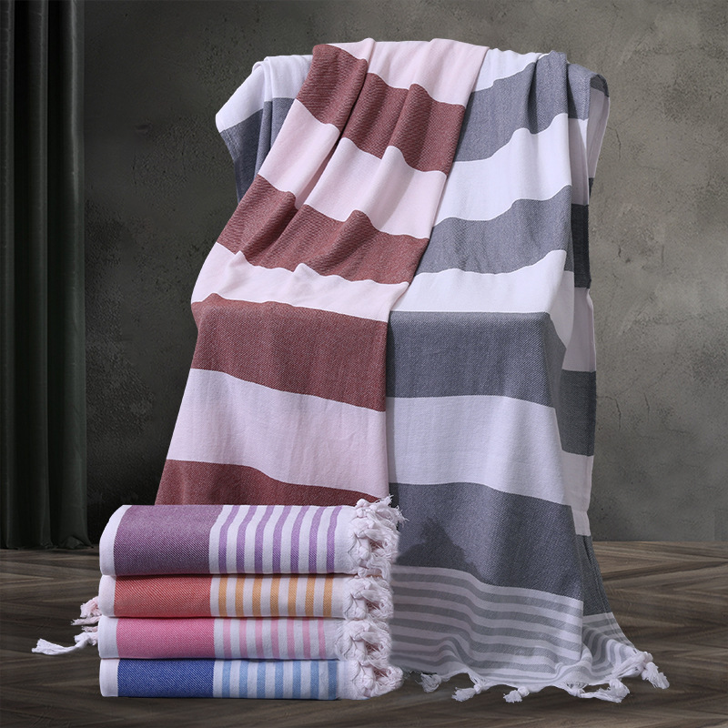 Toalla de playa turca algodón europeo y americano a rayas teñidas de hilo borla Toalla de baño de comercio exterior transfronterizo de algodón puro personalización de la toalla de playa