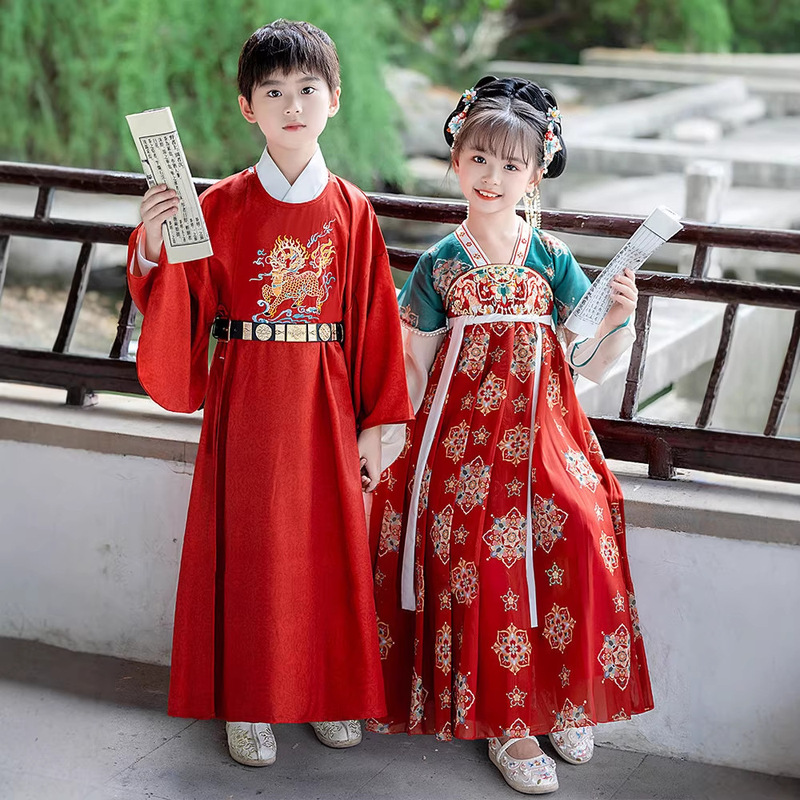 Children's Hanfu Boys' 2025 New Style Tang Suit Chinese Style Traditional Costume Girls' Ruqun Dress Long Sleeve Set Summer