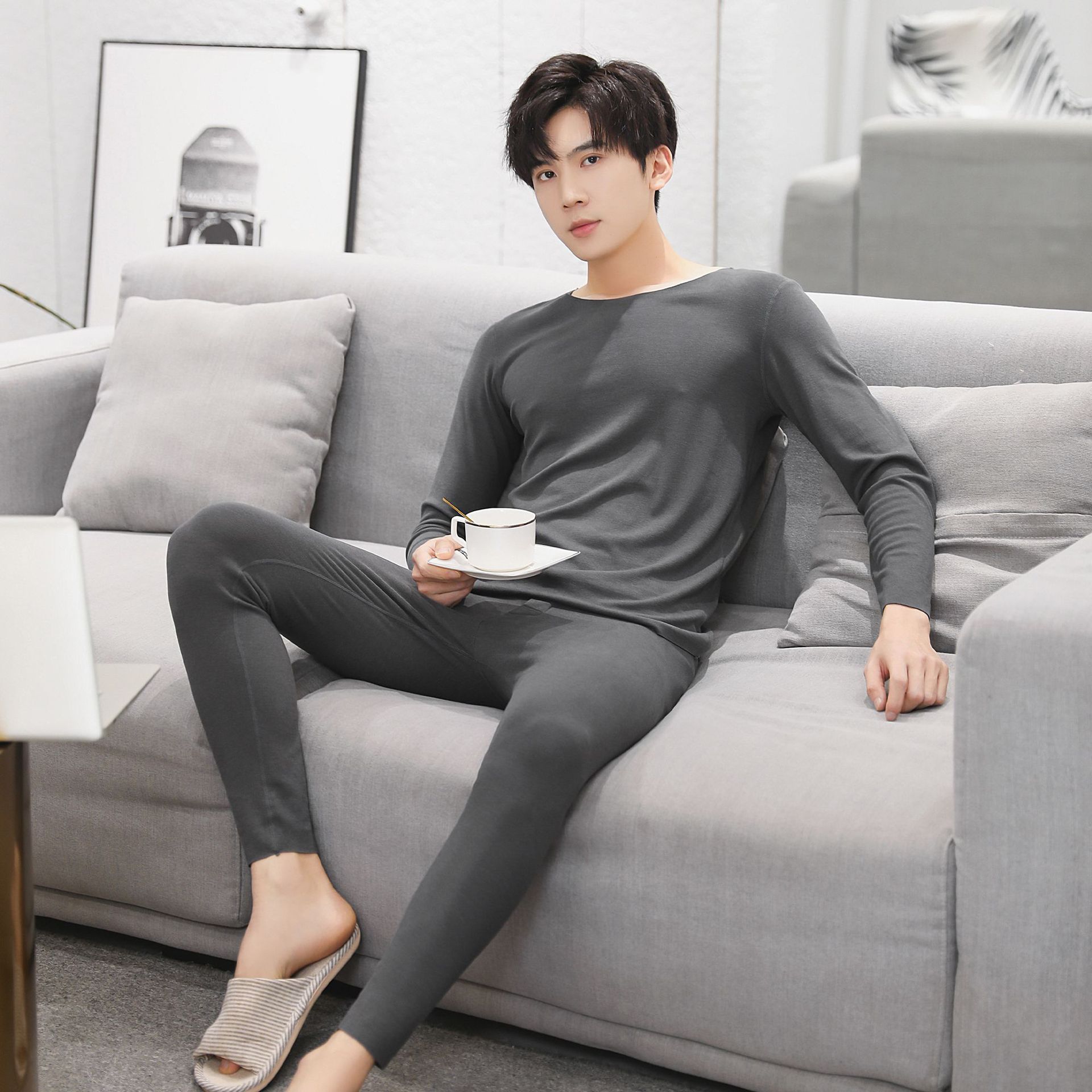 Xiaohongshu recommend men's thermal underwear couple's long-sleeved trousers pajamas suit home wear delivery wholesale