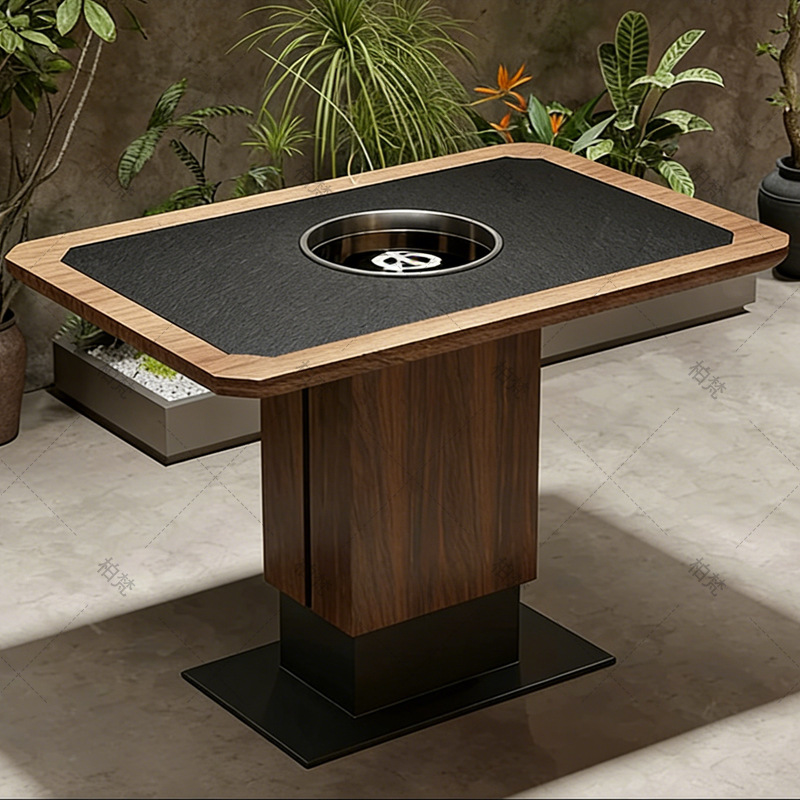 Mei Guoyun Guichuan Mountain Wildwind Restaurant tarjeta de mesa de mármol de madera maciza olla caliente silla estufa electromagnética integrada comercial