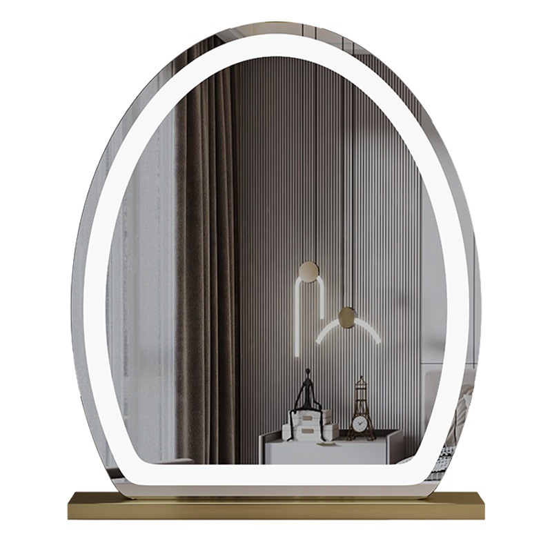 Espejo Oval espejo de maquillaje de escritorio LED con luz de relleno de luz ins estilo de escritorio simple hogar espejo de maquillaje de forma especial