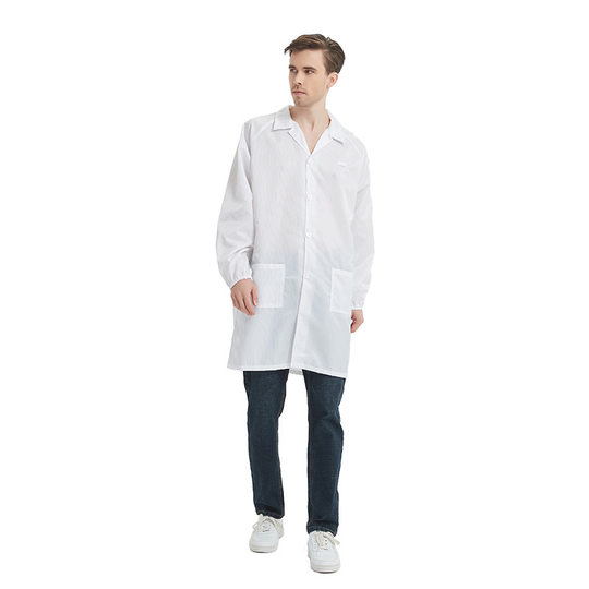 Anti-static gown work dust-free clothing long-sleeved lapel button stripe bookable grid dust-free gown blue and white workshop