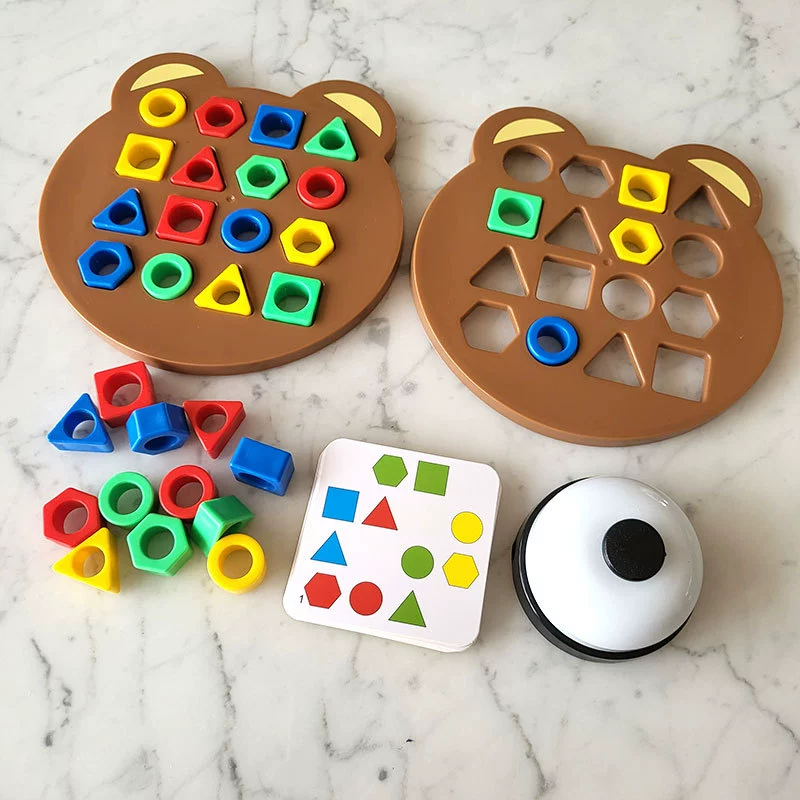 Geometric interactive constructor Montessori, fighting board game sensorics, early education, with little bears, training, for children and parents
