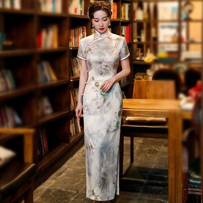 Chinese Dress Qipao Cheongsam Dresses For Women Girls  morality jacquard silk flower girl her daily cheongsam Retro Qipao dresses