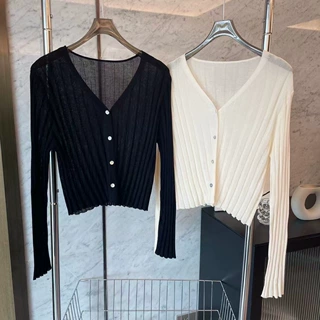 正奇特服饰/温和兰精天丝短款v领防晒针织开衫外套女春夏季J0415S