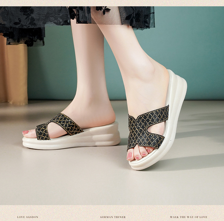 Dép sandal nữ đế xuồng cao quai chữ V, phong cách thể thao, tăng chiều cao — Đen【Dép】603 chi tiết 18