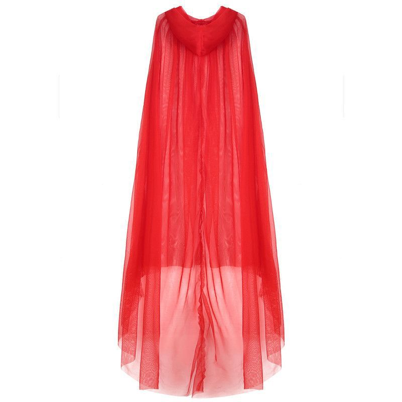 European and American Single-Layer Mesh Bridal Halloween Cape Soft Mesh Wedding Cloak Hooded Tulle Neckline Rhinestone Lace Blouse