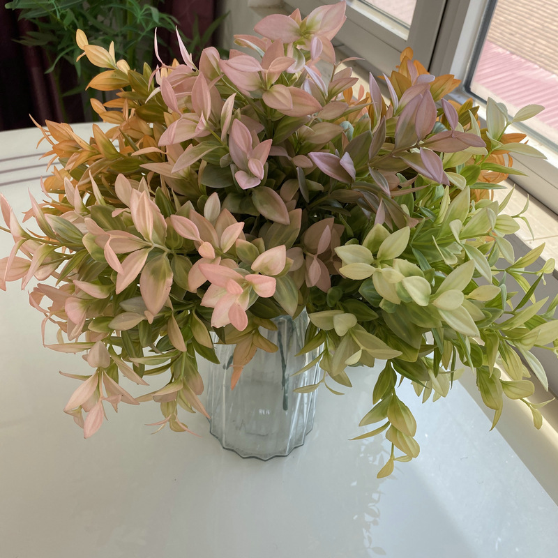 25-Head Plastic Oil-Colored Vanilla Leaves Wedding Hall Ceiling Green Plants Fake Grass Road Leading Flower Row Artificial Flowers Fake Leaves