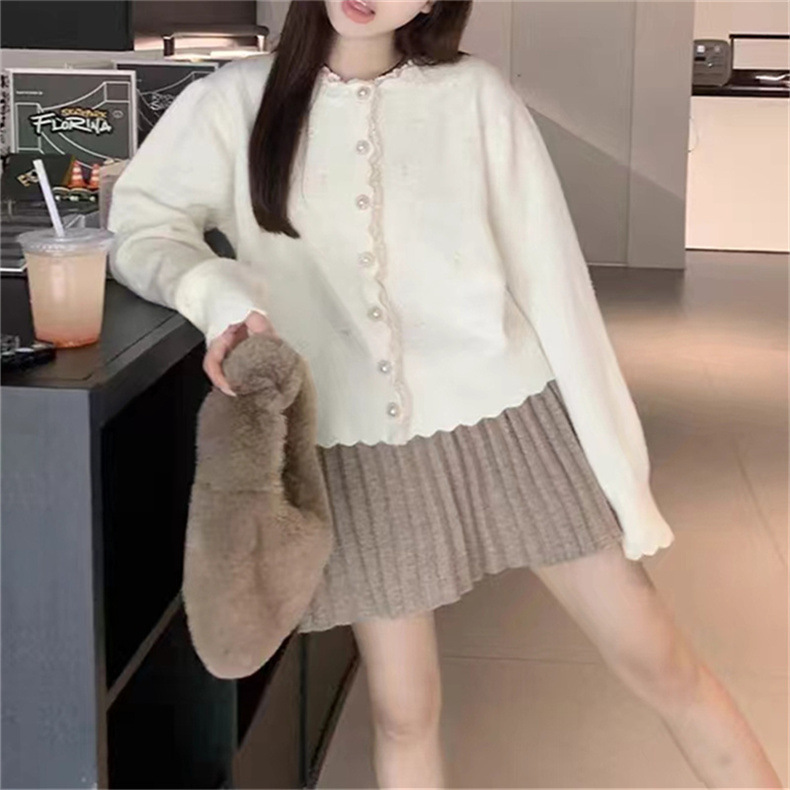 2024春秋新款拼色蕾丝拼接针织开衫女宽松设计感短毛衣外套上衣潮详情26