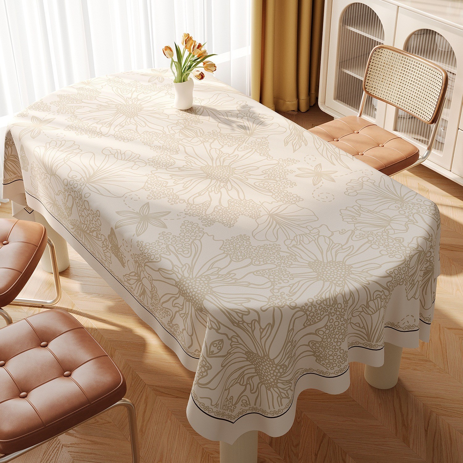 Wabi-Sabi Style Oval Tablecloth Waterproof Oil-Proof Washable Pvc Tablecloth Light Luxury High-End Household Coffee Table Cloth Tablecloth