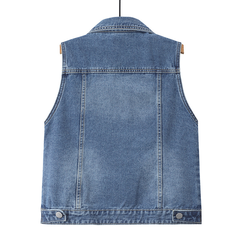 Versão coreana de primavera do versátil colete jeans com contas para mulheres, colete solto de personalidade fashion, roupa externa_voghion.com