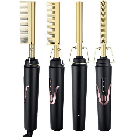Amazon Wet and Dry Dual-Use Electric Heating Copper Comb Straightening Hair Comb Home Perm Curling Hair Stick New Electric Straightening Hair Comb