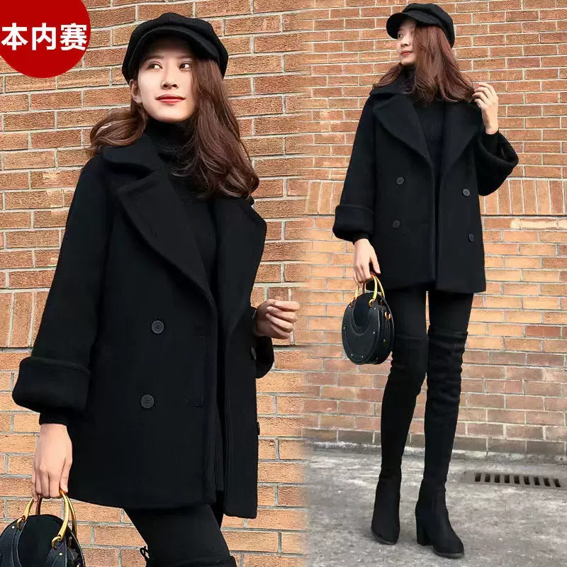 毛呢外套2023年流行新款黑色小香风呢子大衣女秋冬职业中长款加厚