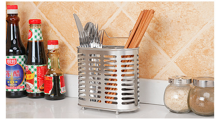 Stainless Steel Chopstick Holder Wall Mounted Draining Utensil Rack for Kitchen Storage in use