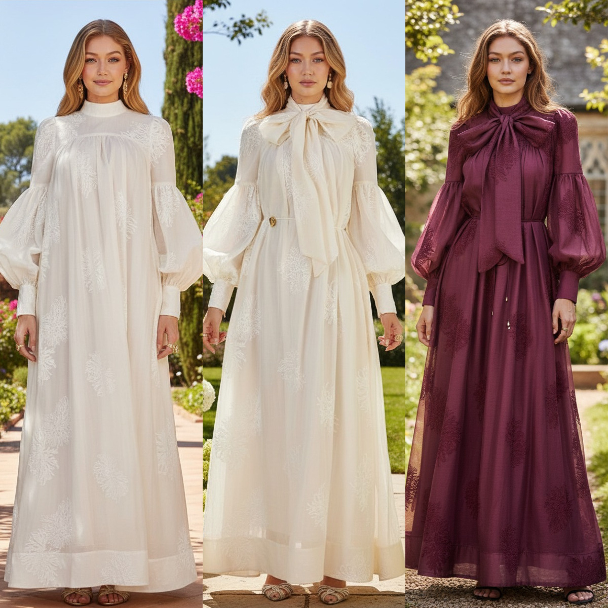 跨境独立站2026春夏新款小众宫廷风法式灯笼袖绣花长裙连衣裙女