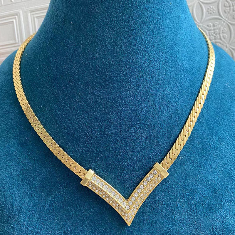 Elegant V Shape Alloy Gold Plated Zircon Womenu0027S Necklace