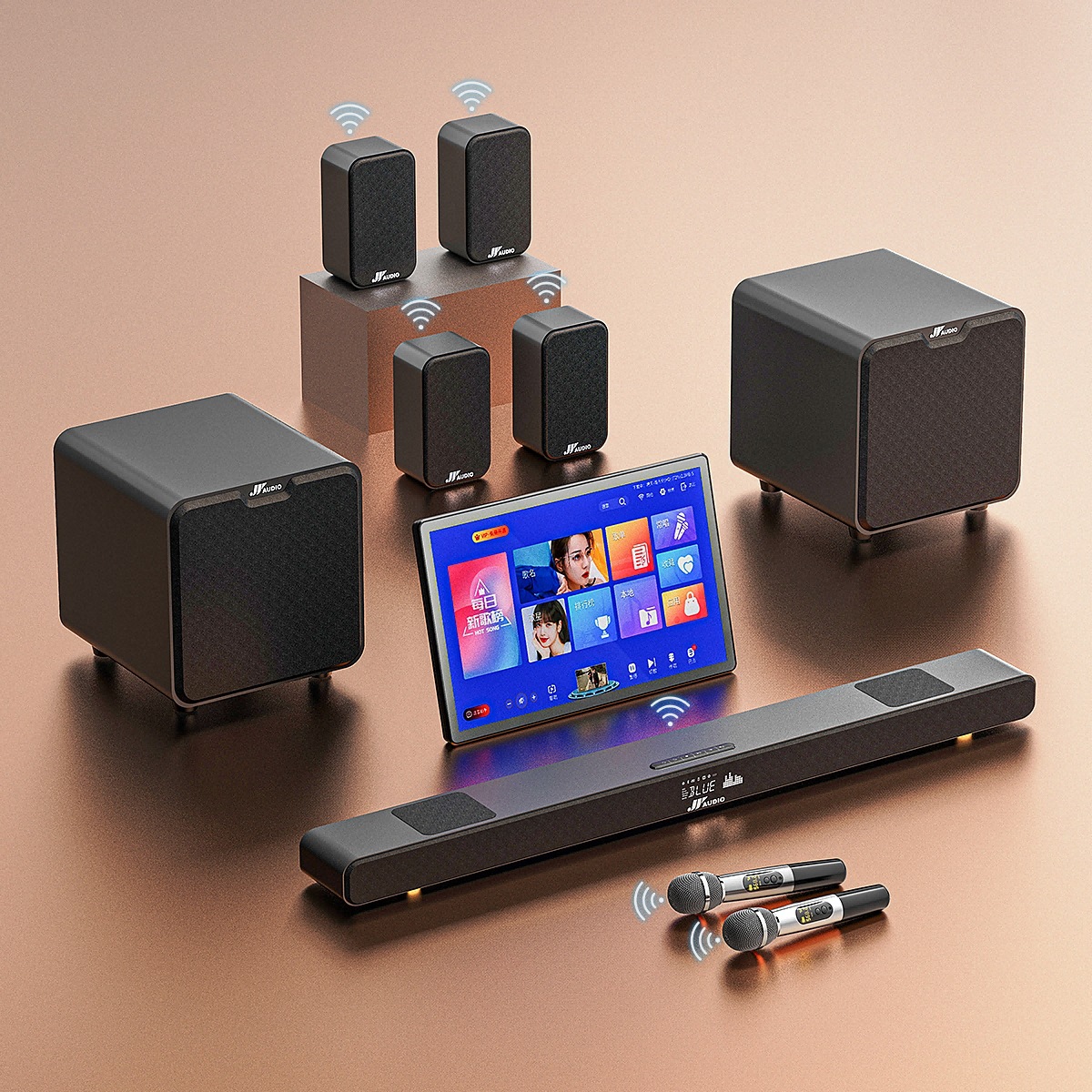 包邮万音A9家庭影院K歌版套装回音壁音响全景环绕声音箱接电视投