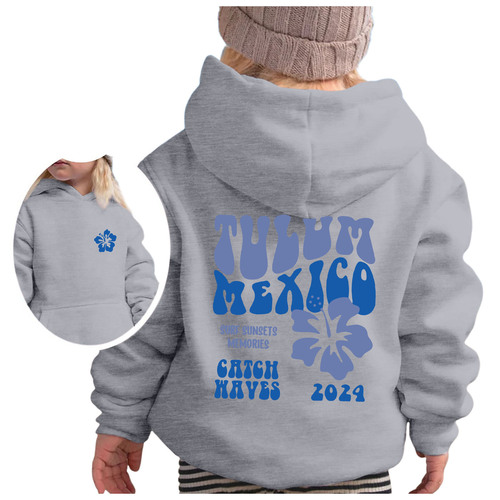 QEEAN BEACH WILD WAVE 1971 printed children's clothing sweater autumn and winter loose boys and girls 'pullover