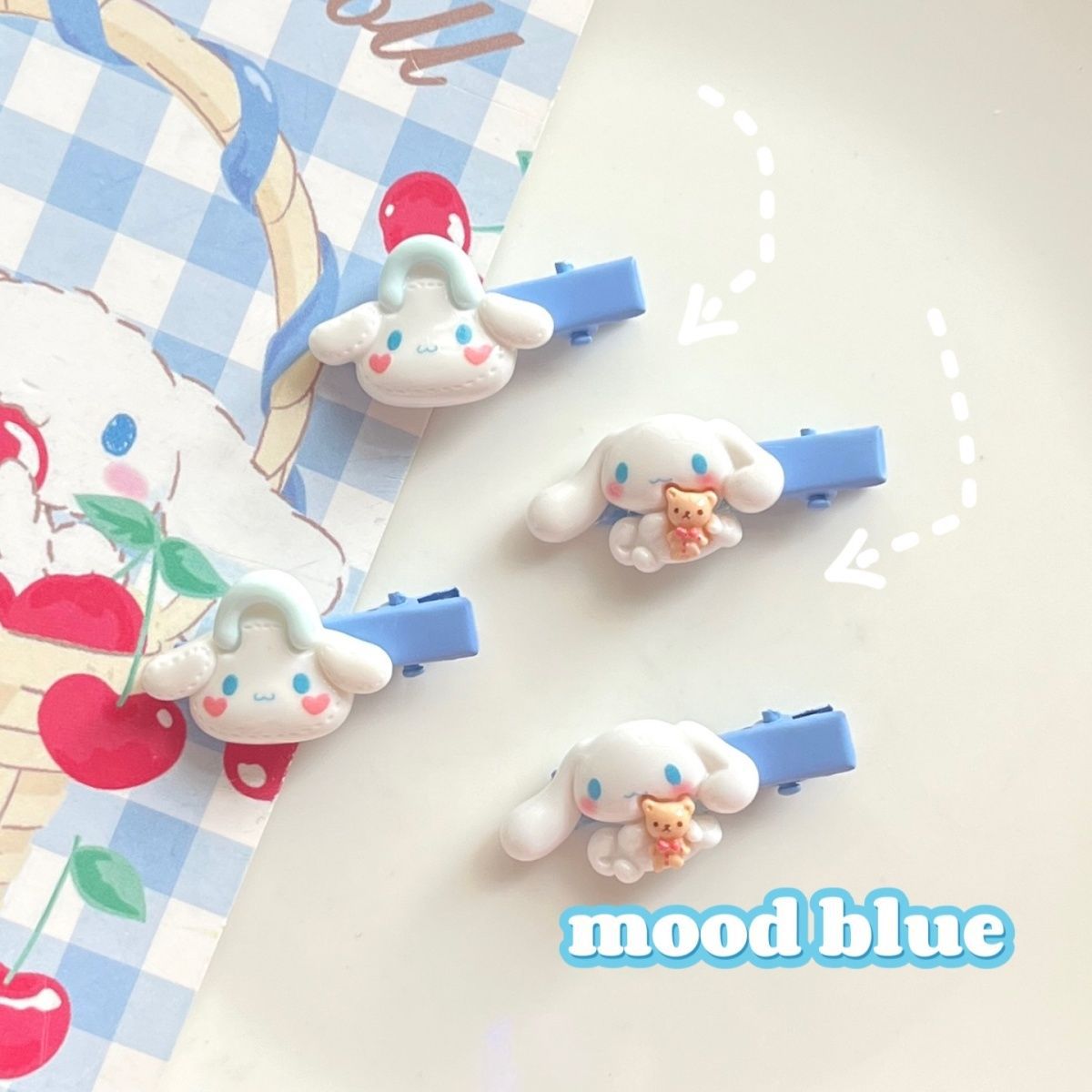 Adorable cinnamon dog handbag, creamy blue edge clips, Instagram-style cute girl heart sweet Japanese hair accessories, student hair pins