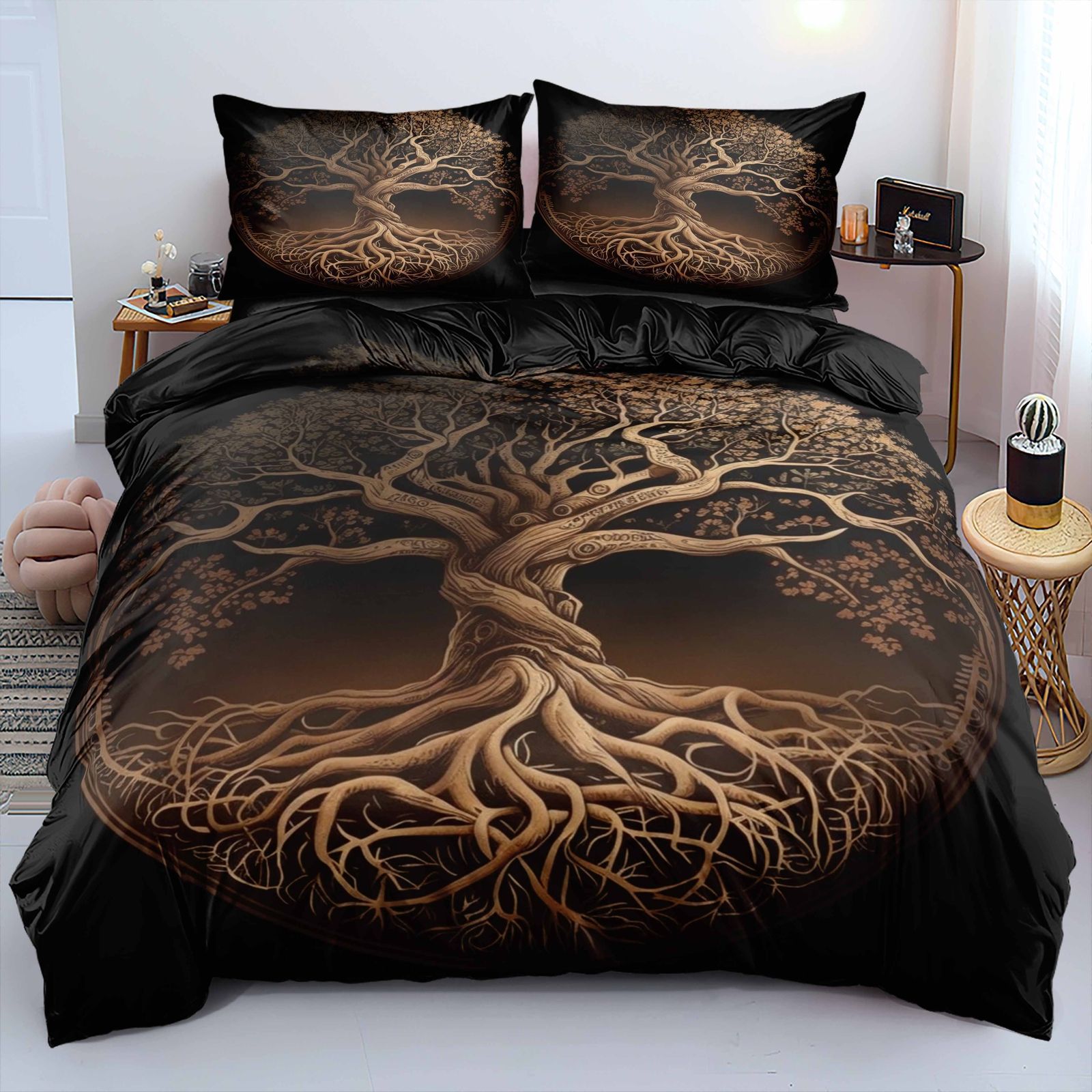 Transfronterizo oscuro misterioso árbol de la vida molido impresión digital blando kit de colcha de tejido doméstico llevar TEMU / JIT