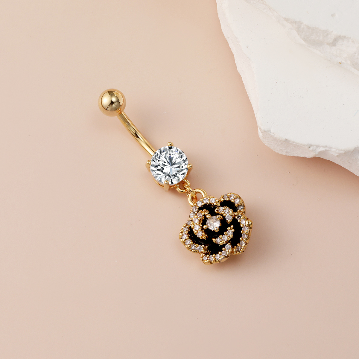 In-stock Hot-selling Body Piercing: Rose Flower Studded Ring, Fashionable And Unique Stud, Camellia Navel Button_voghion.com