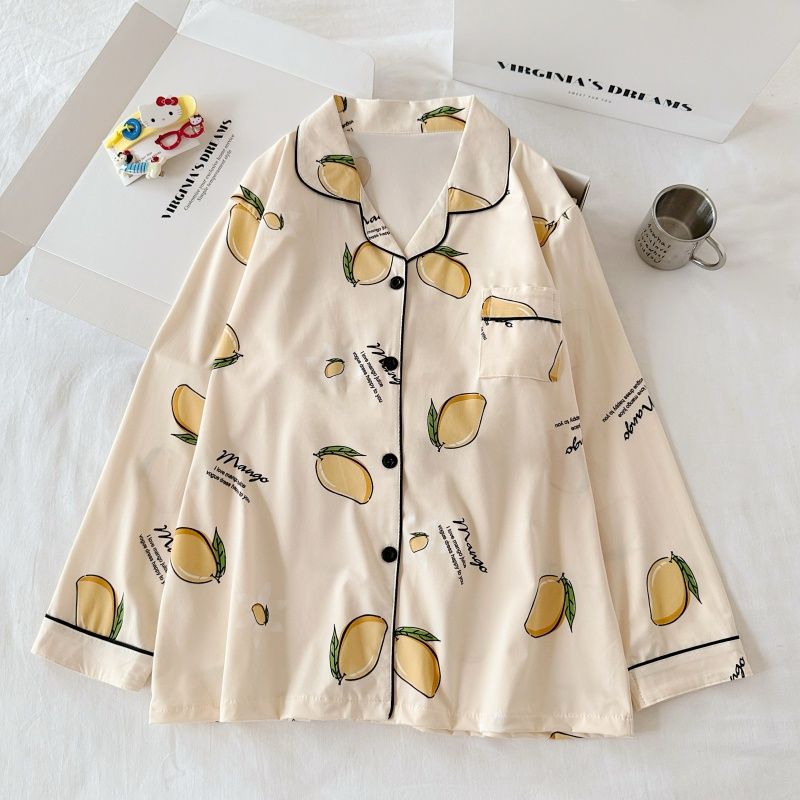Pijamas al por mayor transfronterizos de algodón de mujer cardigan de otoño con solapa de mangas largas pantalones simples y cómodos set de ropa de hogar suelta