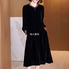 新中式直销真丝大码连衣裙宽松款丝绒连衣裙品质立领工厂秋冬