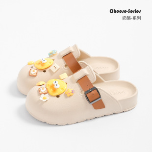 Cartoon Cheese Croc Shoes Women's 2025 Summer New Outerwear Eva Thick-Soled Boken Style Baotou Anti-Slip Sandals Women