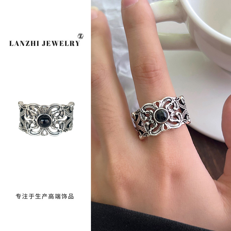 Anillo Abierto de Estilo Hip Hop 925 de Plata Gruesa Cubierta de Cobre Blanco