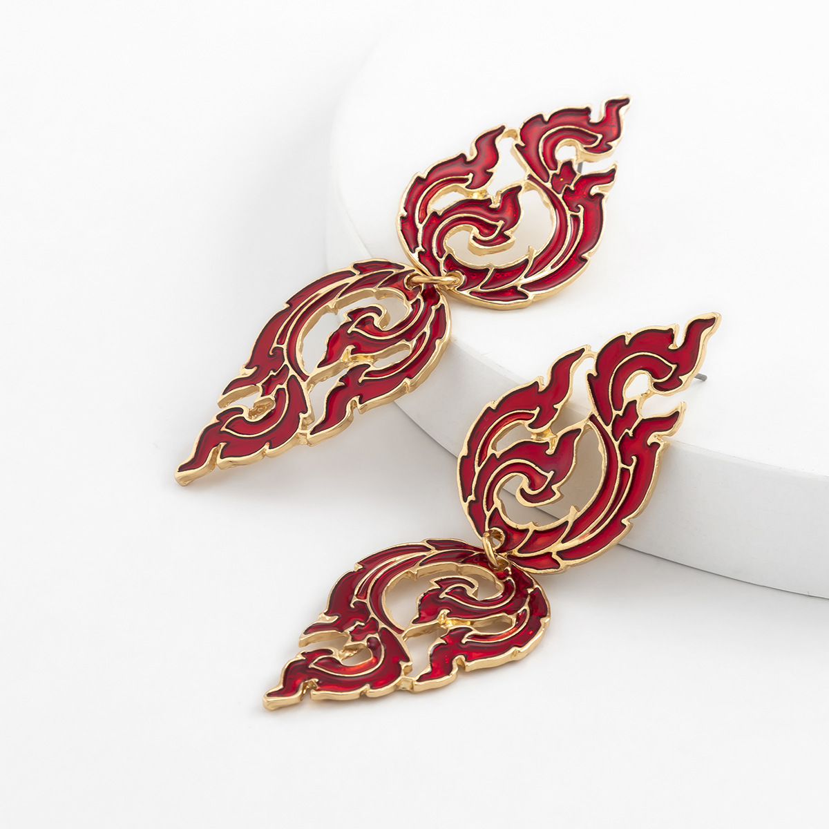 Geometric Dangle Earrings With Hollow Oil Drip Ethnic Style Design_voghion.com