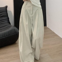 韩版水泥灰阔腿西装裤女2025新款宽松高腰显瘦百搭直筒休闲长裤子