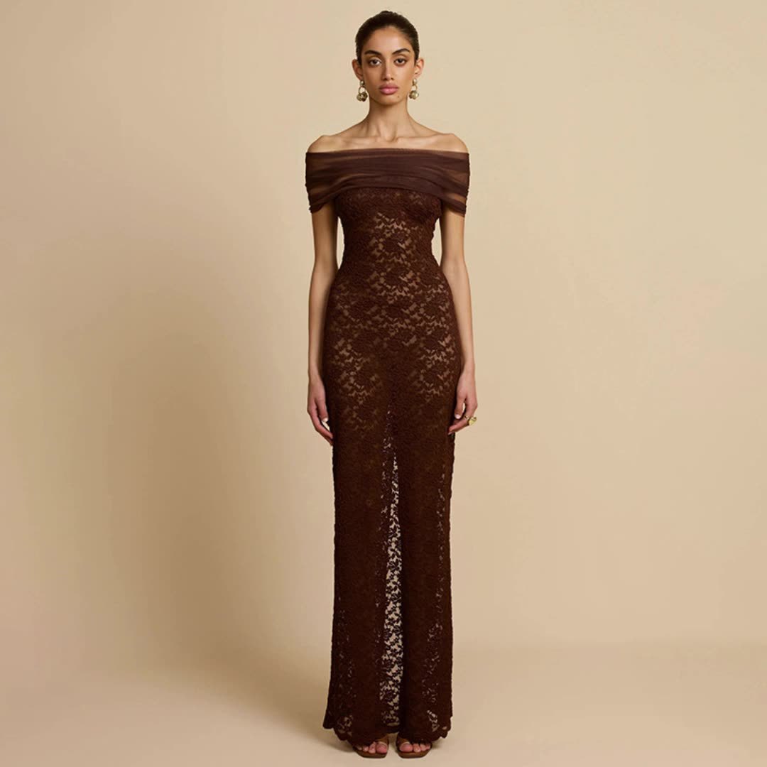 Transfronterizos Europa y América ropa de mujer otoño nuevo hombro perspectiva de encaje sexy tenedor delgado vestido de cadera para mujeres image 1