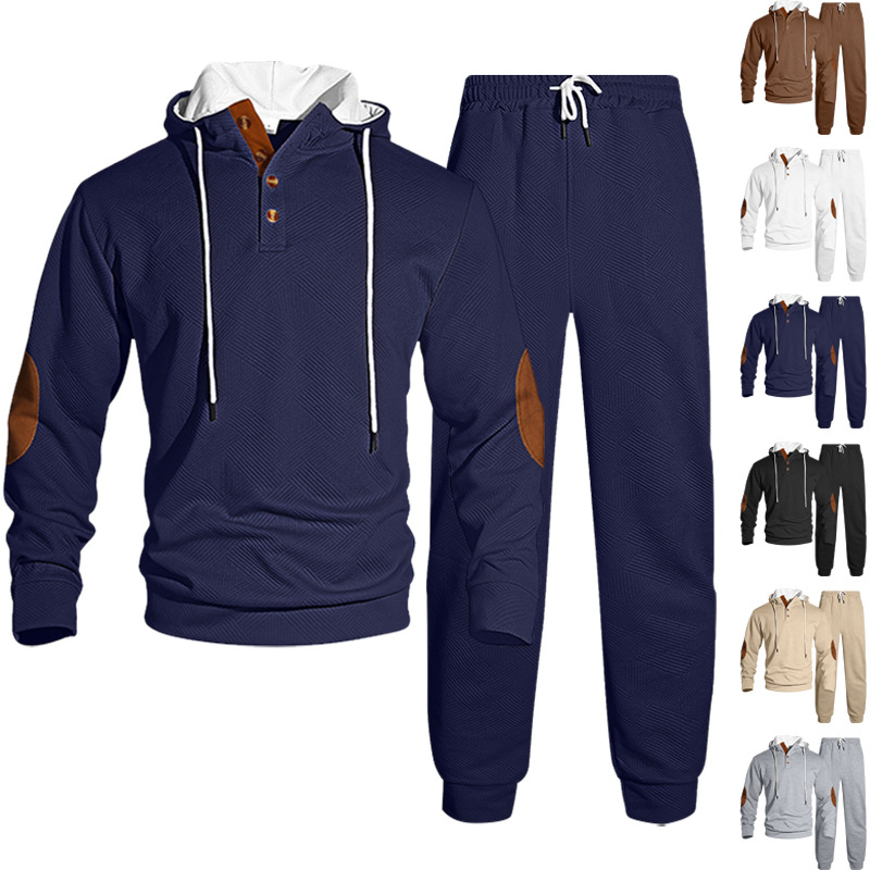 26 transfronterizos otoño y invierno hombres europeos y estadounidenses amazonas dos piezas Jacquard callejera moda casual deportiva con capuz