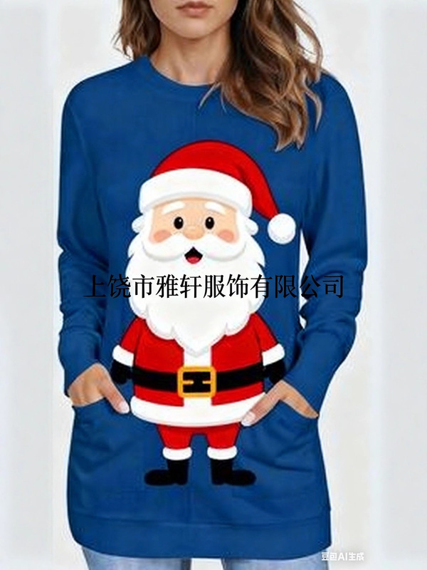 2025独立站亚马逊欧美3D数码印花女款圣诞圆领长袖卫衣时尚百搭|undefined