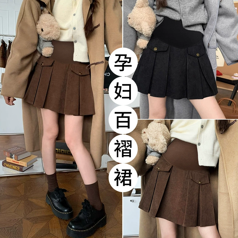 Короткая юбка для беременных осенью и зимой шерстяная плиссированная юбка