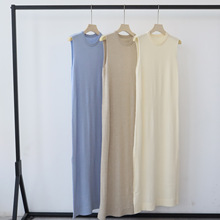 设计感侧开叉羊毛混纺针织背心裙圆领直筒早秋打底裙连衣裙中长裙